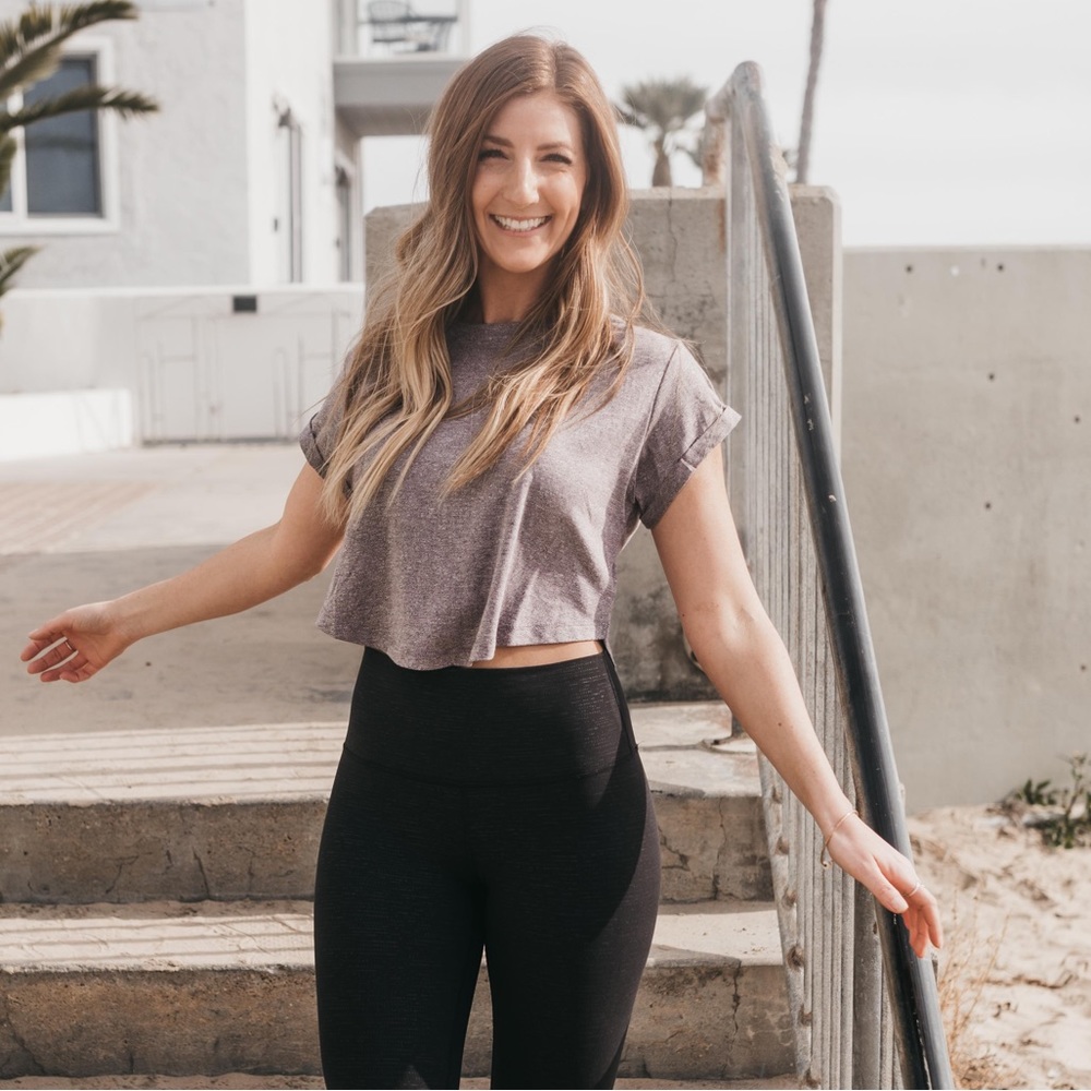 NWT Mono B crop top / MODAL CROP ATHLEISURE TOP WITH ROLL-UP SLEEVES